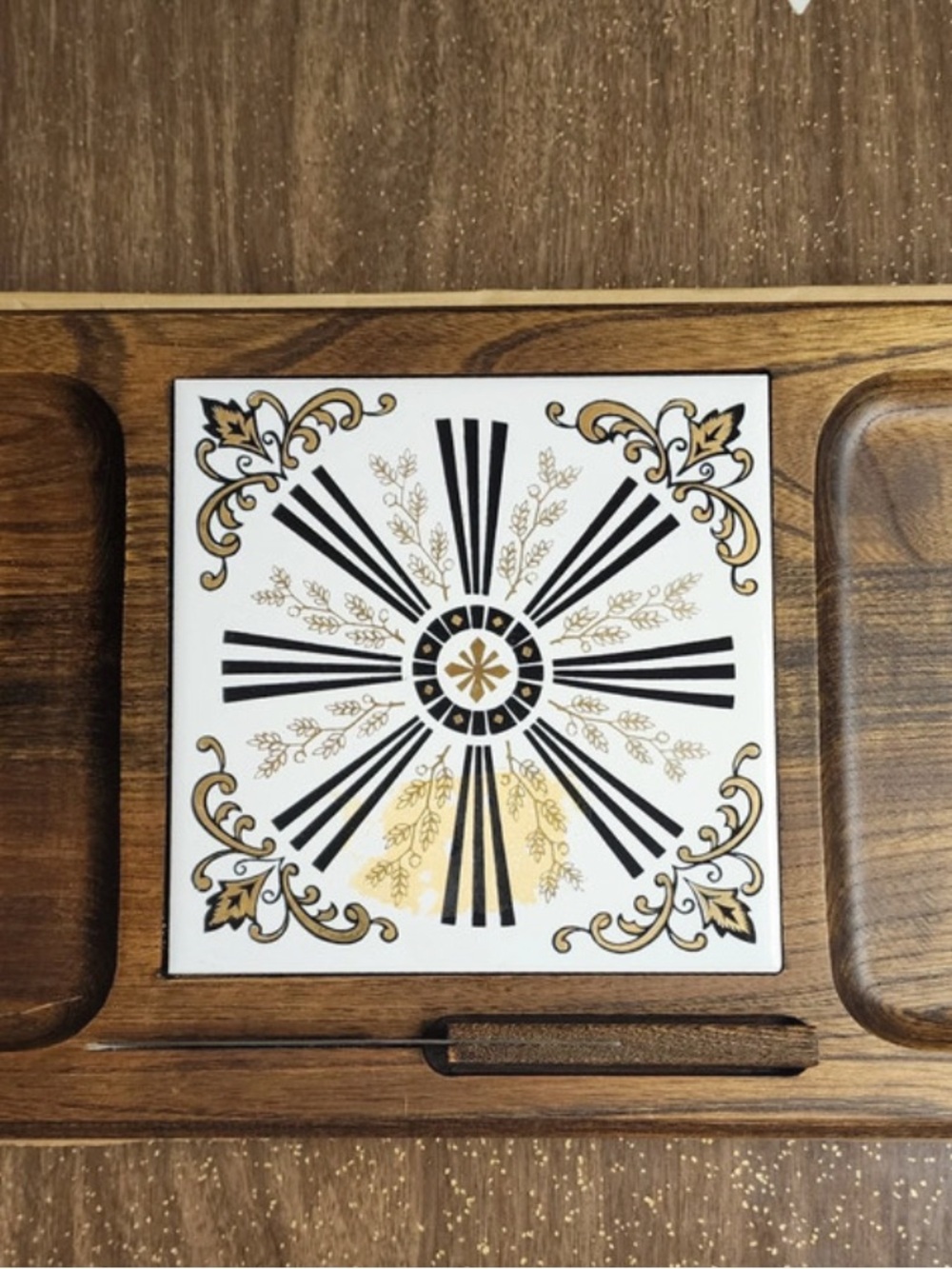 Vtg Decorative Black & Gold Ceramic Accent Tile Tray Insert